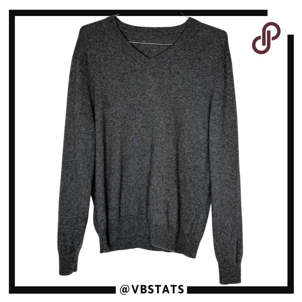 Quinn Men's Cashmere‎ V Neck Pullover Sweater Gray Size Large